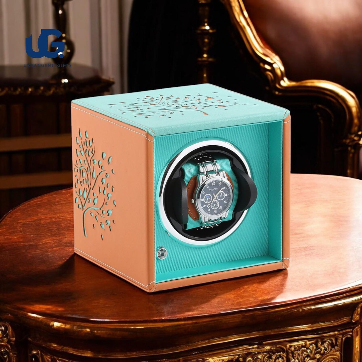 Automatic Watch Winder – Silent Mabuchi Motor | Compact Tech Watch Case with Charger Tiffany Blue Colour - My Store