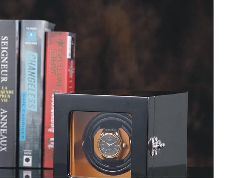 High-Quality Automatic Watch Winder Safe β Single Watch Winder Box with Open-Stop Feature, Leather & Wood Design - My Store