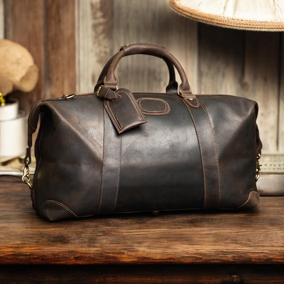 Men’s Leather Duffle Bag – Luxury Eco-Friendly Travel Weekender | Anti-Theft Carry-On, Gift for Father’s Day, Christmas or Groomsmen - My Store