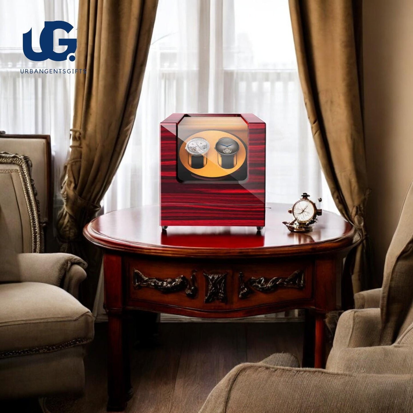 Double Watch Winder – 2 Slot Wood & Leather Box, Silent Motor, Open-Stop Function, Safe Storage for Collectors - My Store