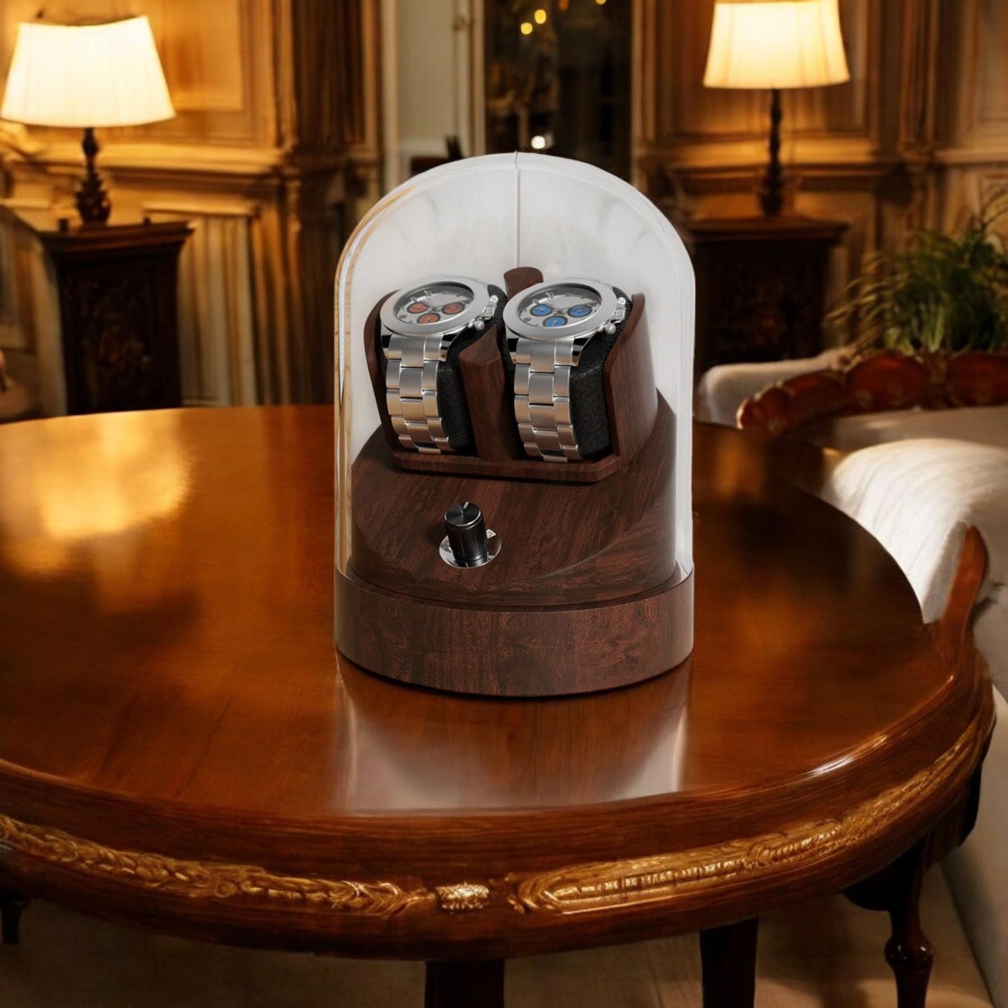 Elegant Wooden Watch Winder Box for 2 Automatic Watches – Luxury Display Case with Transparent Lid and Quiet Mabuchi Motor - My Store