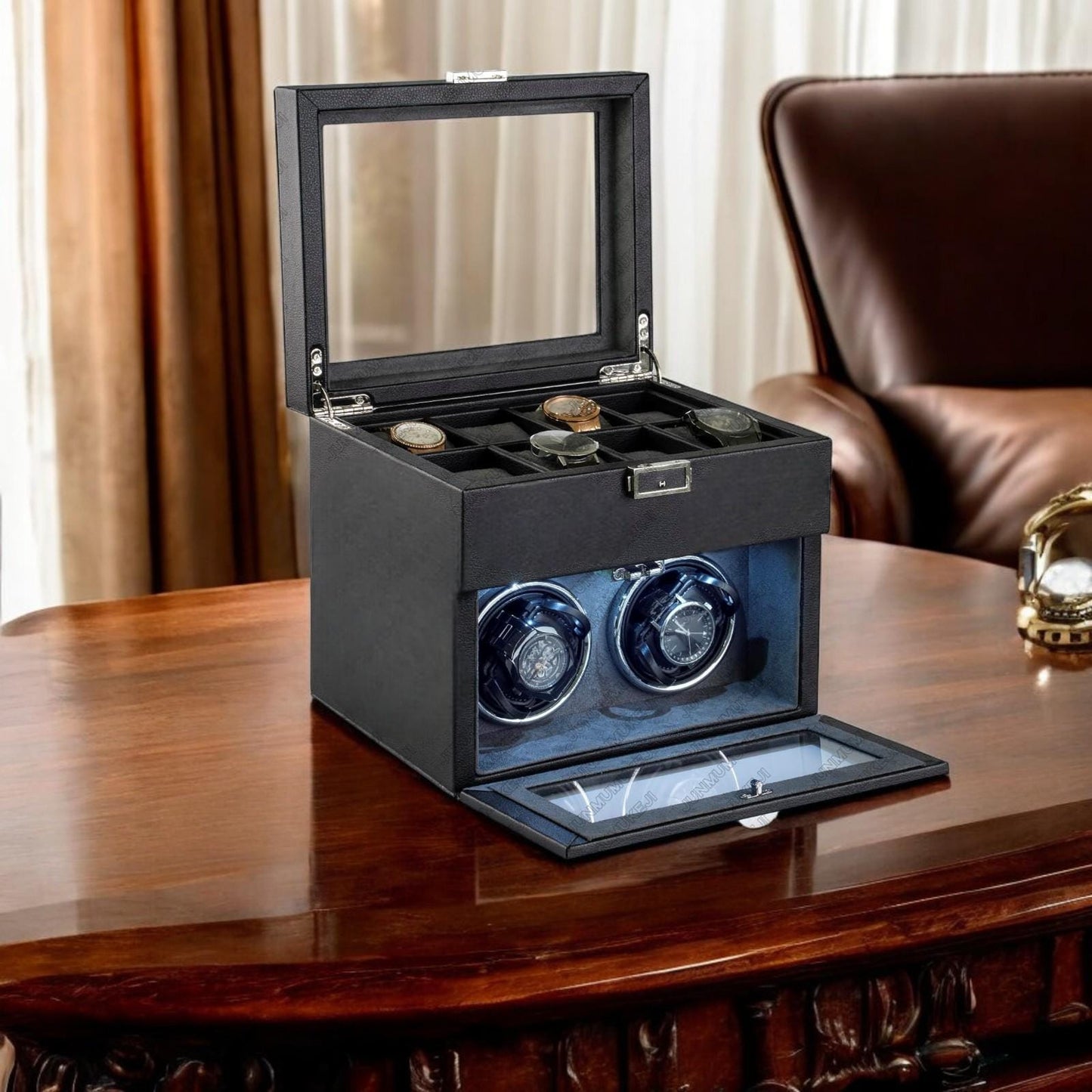Luxury 6-Watch Winder Box with LED Light & Ultra-Quiet Motor β Automatic Watch Storage Solution - My Store