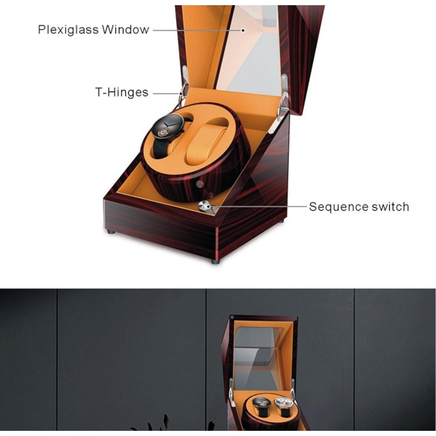 Double Watch Winder – 2 Slot Wood & Leather Box, Silent Motor, Open-Stop Function, Safe Storage for Collectors - My Store