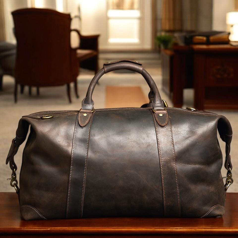 Men’s Leather Duffle Bag – Luxury Eco-Friendly Travel Weekender | Anti-Theft Carry-On, Gift for Father’s Day, Christmas or Groomsmen - My Store