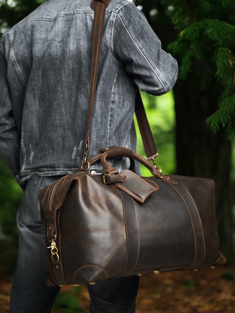 Men’s Leather Duffle Bag – Luxury Eco-Friendly Travel Weekender | Anti-Theft Carry-On, Gift for Father’s Day, Christmas or Groomsmen - My Store