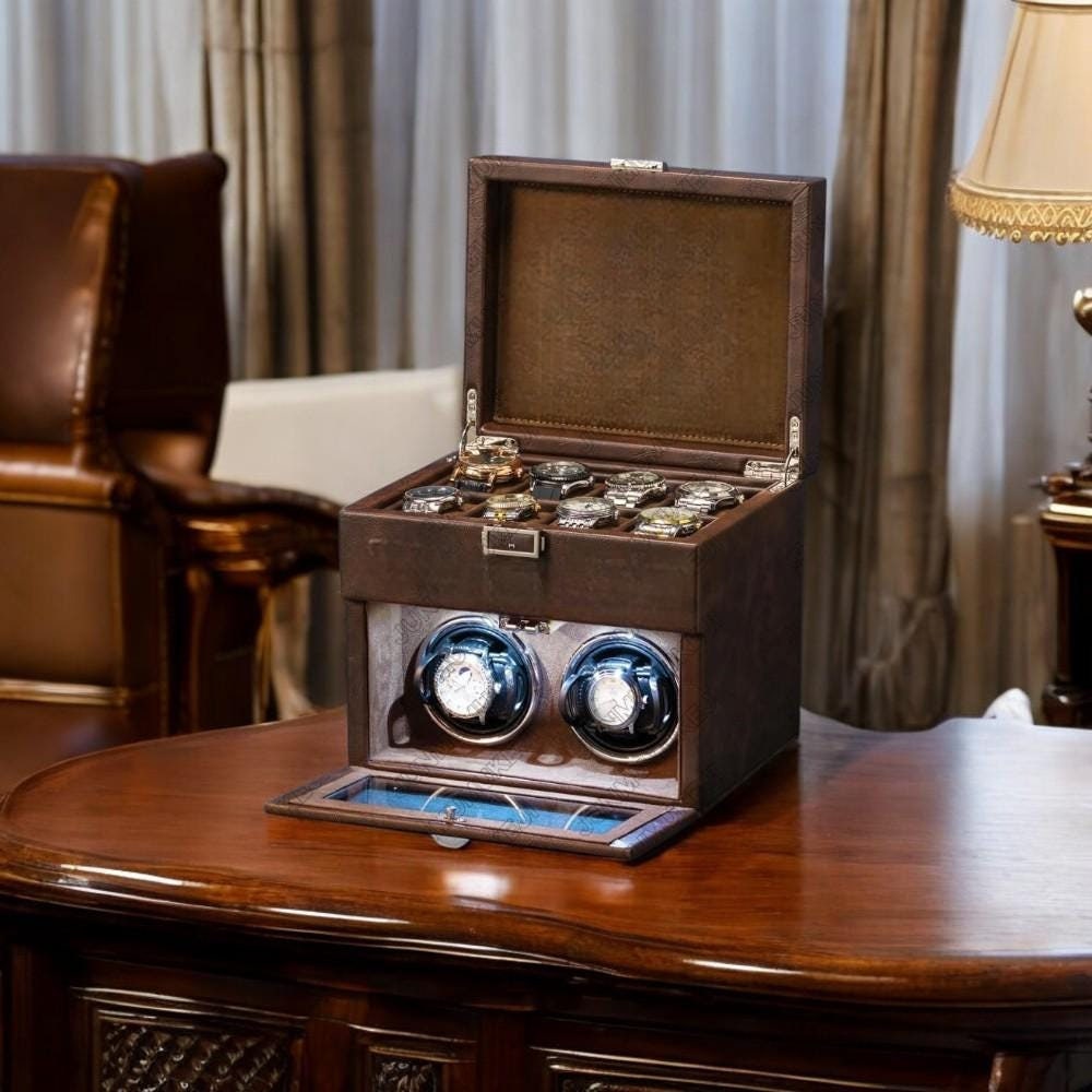 Luxury 6-Watch Winder Box with LED Light & Ultra-Quiet Motor β Automatic Watch Storage Solution - My Store