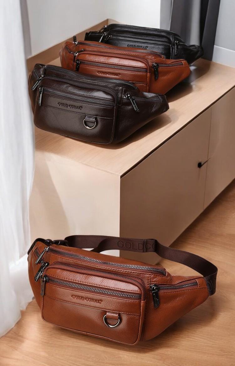 Premium Genuine Leather Fanny Pack for Men – Travel Waist Bag, Crossbody Chest Purse, Stylish Hip Bum Belt Bag for Comfort and Convenience - My Store