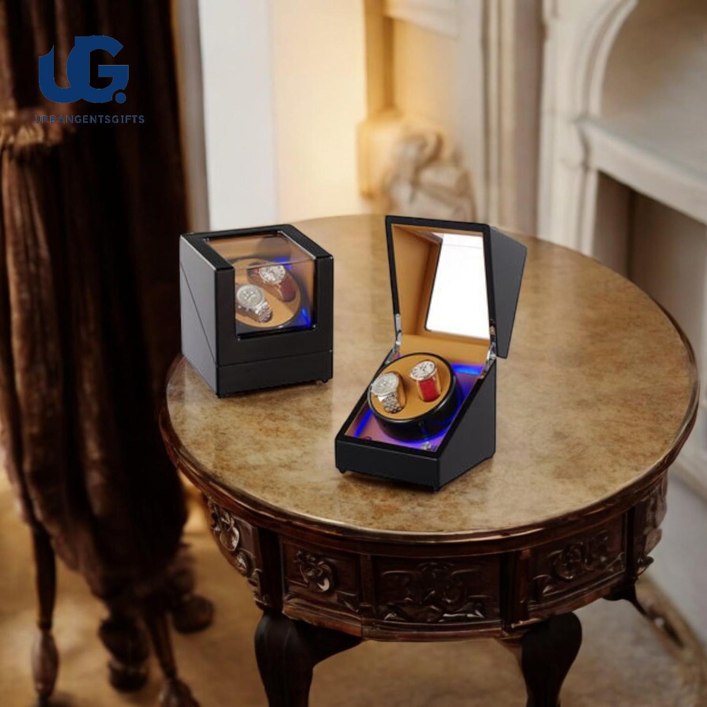 Double Watch Winder – 2 Slot Wood & Leather Box, Silent Motor, Open-Stop Function, Safe Storage for Collectors - My Store