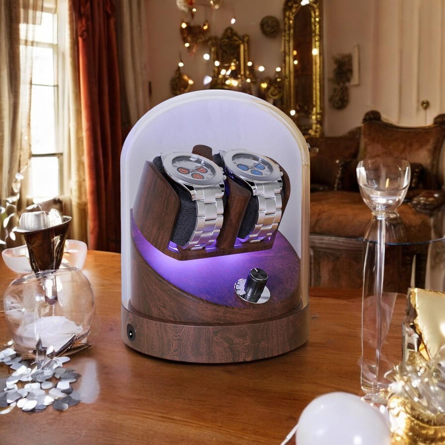 Elegant Wooden Watch Winder Box for 2 Automatic Watches – Luxury Display Case with Transparent Lid and Quiet Mabuchi Motor - My Store