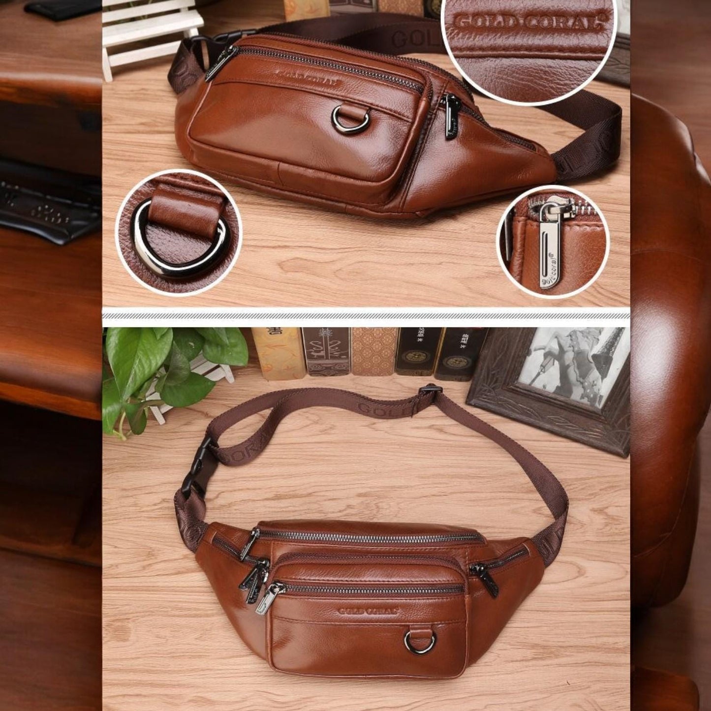 Premium Genuine Leather Fanny Pack for Men – Travel Waist Bag, Crossbody Chest Purse, Stylish Hip Bum Belt Bag for Comfort and Convenience - My Store