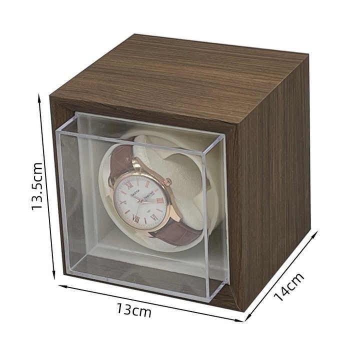 Automatic Watch Winder Box - Walnut Wood Single Watch Case with Protective Cover and Pillow.
