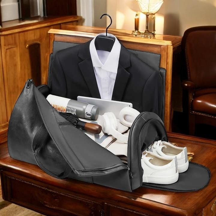 Leather Travel Bag - Men’s Business Suit Duffel, Stylish and Durable Luggage for Traveling in Elegance - My Store