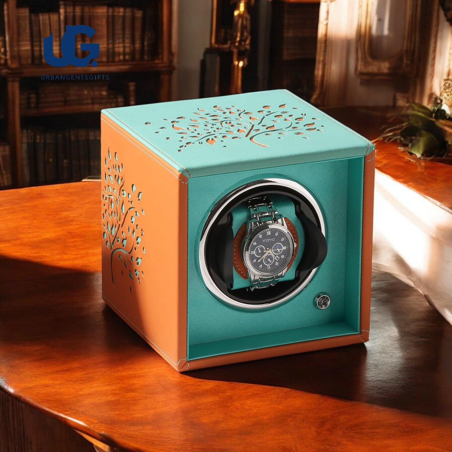 Automatic Watch Winder – Silent Mabuchi Motor | Compact Tech Watch Case with Charger Tiffany Blue Colour - My Store
