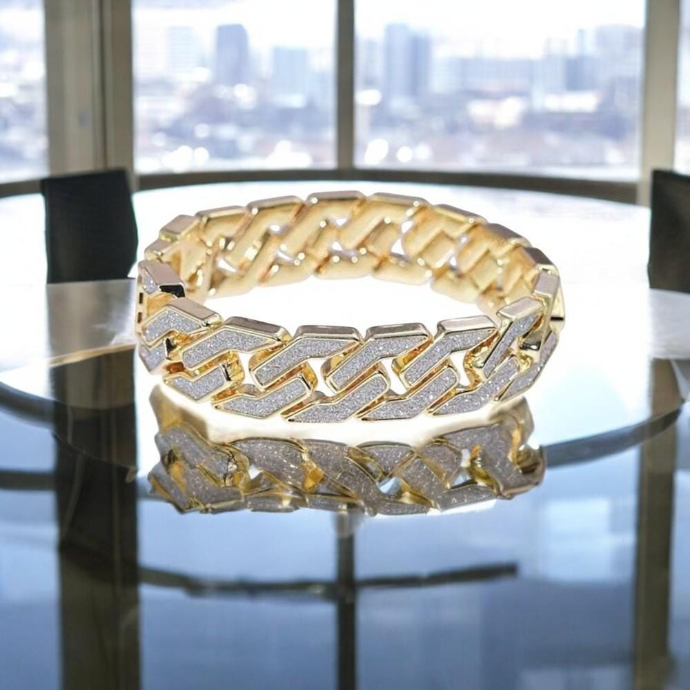 Luxury Diamond Curb Bracelet & Cuban Link Quartz Watch Set - My Store
