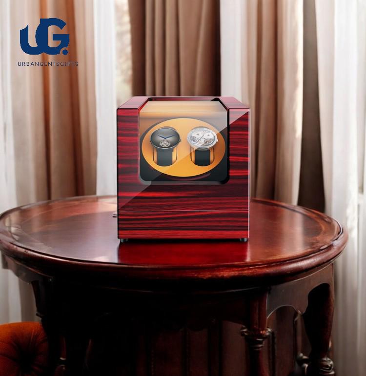 Double Watch Winder – 2 Slot Wood & Leather Box, Silent Motor, Open-Stop Function, Safe Storage for Collectors - My Store