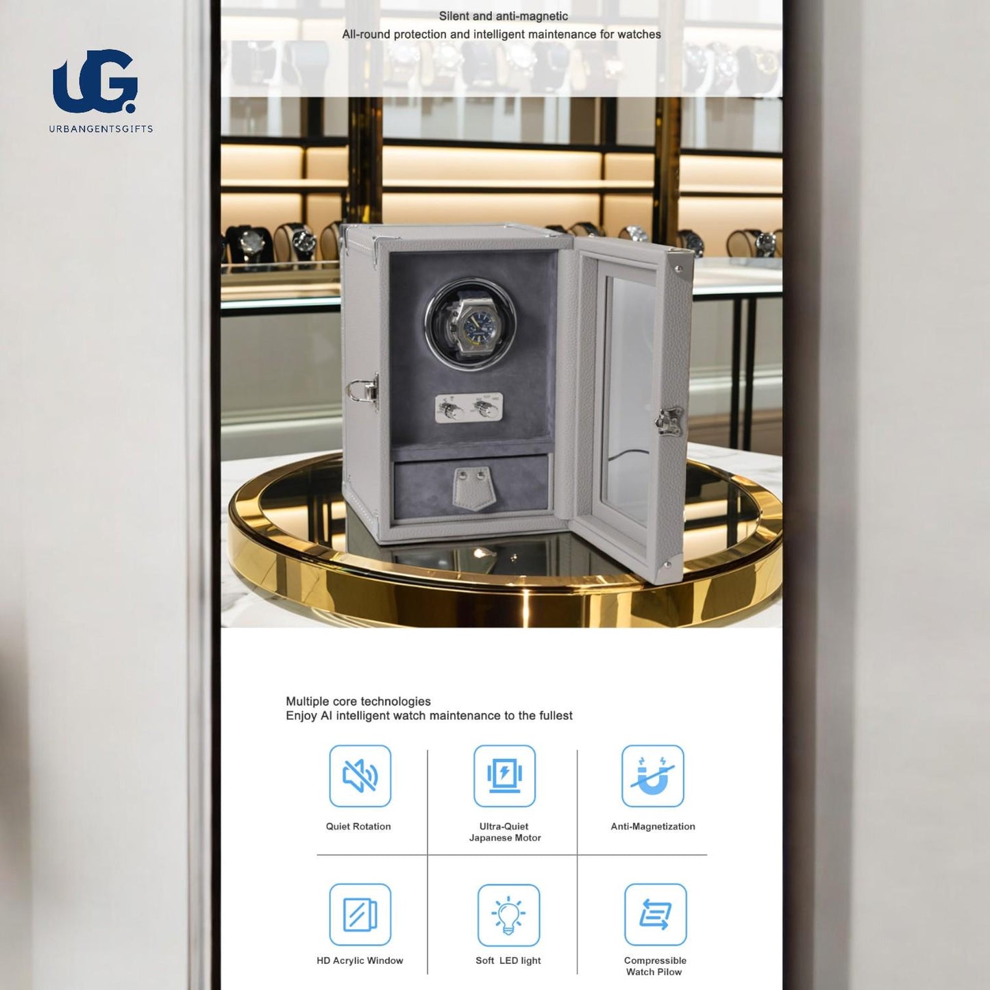 Modern Smart Watch Winder β Unique Design, Rich Gray Finish, Ultra-Quiet Motor, Luxury Display Box for Automatic Watches - My Store