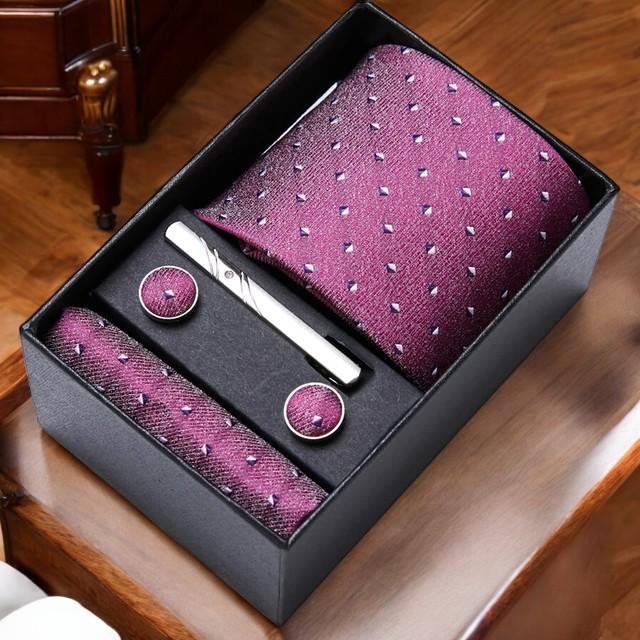 Men's Tie  Pocket Square Set  Elegant Necktie, Handkerchief, and Cufflinks in Gift Box for Weddings, Holidays, & Office Style - My Store