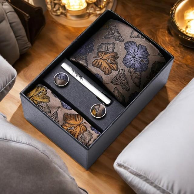 Men's Tie  Pocket Square Set  Elegant Necktie, Handkerchief, and Cufflinks in Gift Box for Weddings, Holidays, & Office Style - My Store