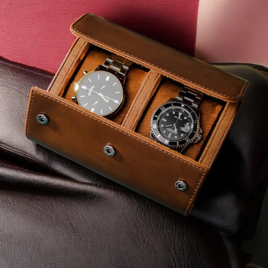 Travel Watch Case Roll Organizer for Men – Vegan Faux Leather Watch Display & Storage Holder for Collectors, Portable Watch Organizer - My Store