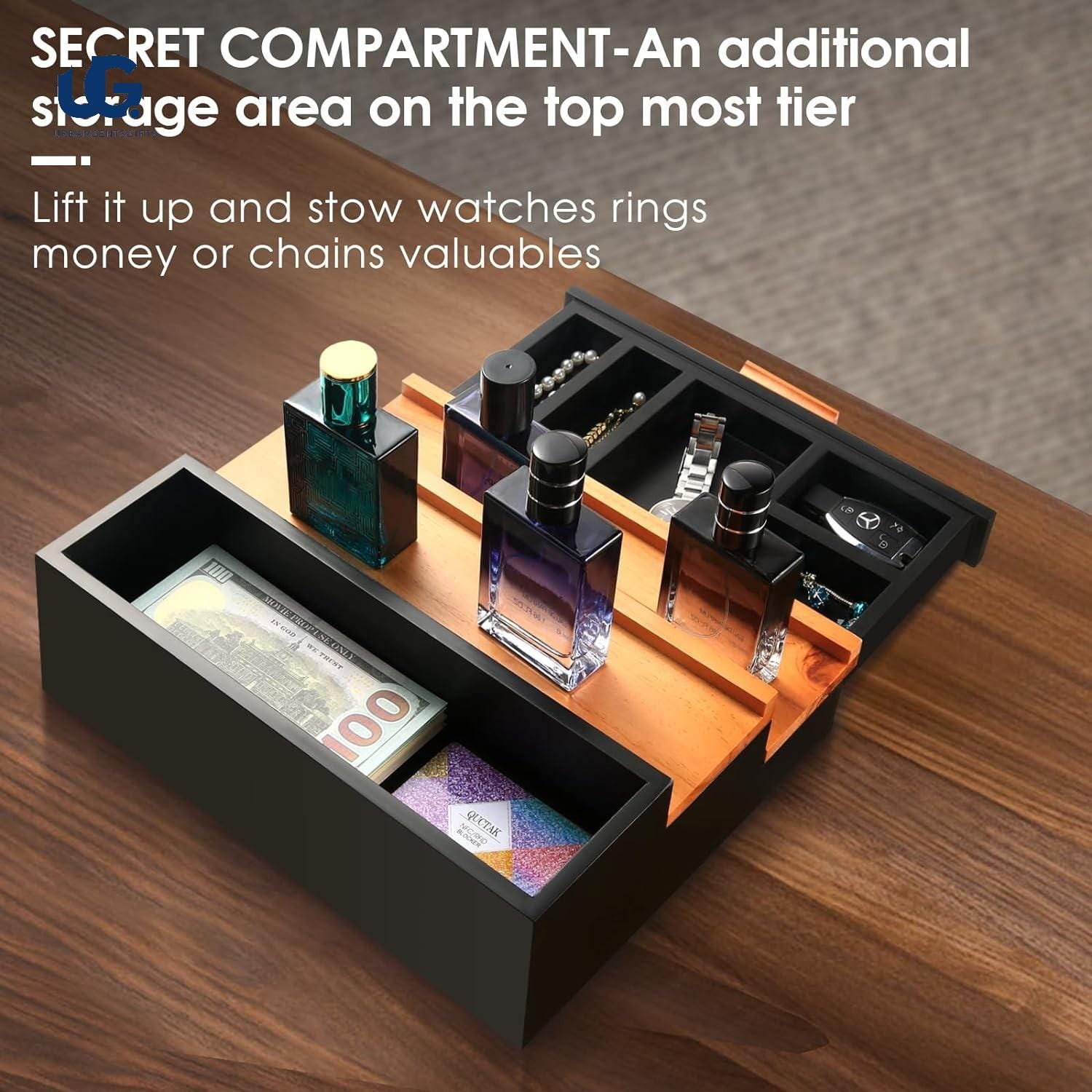 Wooden  Organizer Cologne 3-Tier Cologne Display, Men’s Jewelry Stand, Rustic Watch Holder,Dresser Organizer for Him,Gift for Men/women - My Store