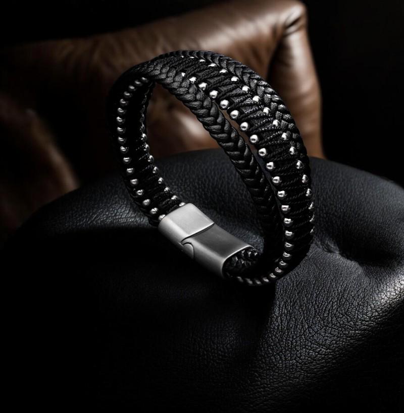 Fashion Multi-layer Leather Bracelets & Charm Bangle Handmade Stainless Steel Button Bracelet For Men Jewelry. - My Store