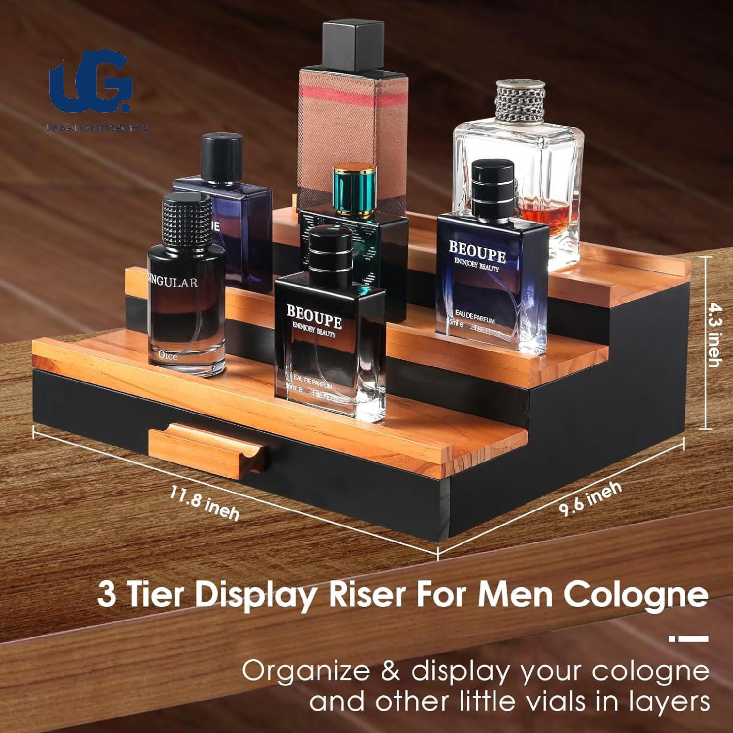 Wooden  Organizer Cologne 3-Tier Cologne Display, Men’s Jewelry Stand, Rustic Watch Holder,Dresser Organizer for Him,Gift for Men/women - My Store