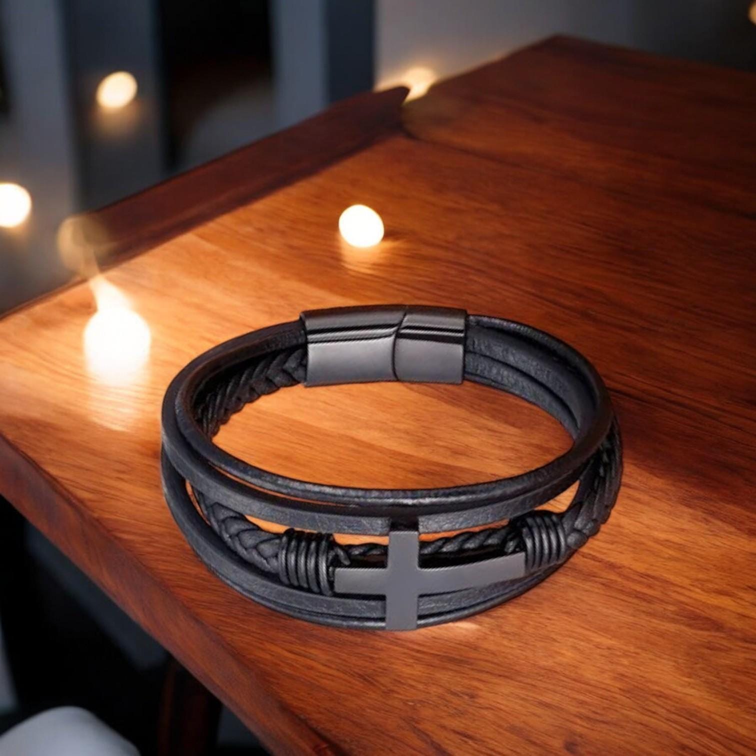 4-Piece Set Braided Leather Bracelets for Men: Vintage Life Tree, Rudder Charm & Wood Beads Ethnic Tribal Wristbands. - My Store