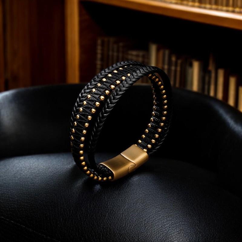 Fashion Multi-layer Leather Bracelets & Charm Bangle Handmade Stainless Steel Button Bracelet For Men Jewelry. - My Store