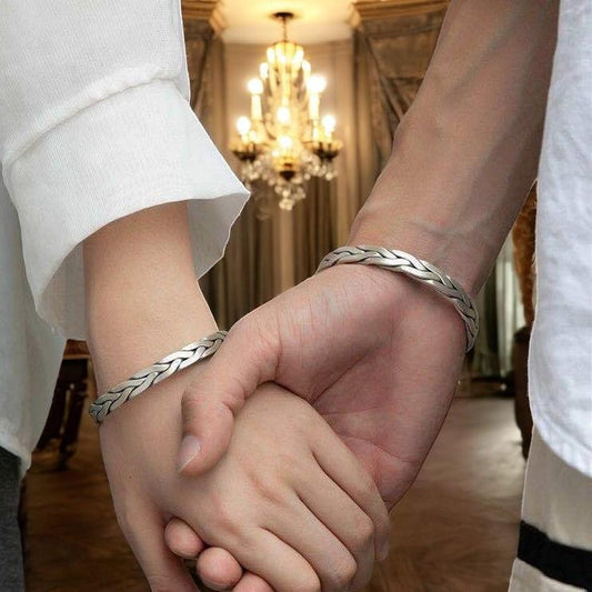 Elegant S925 Sterling Silver Woven Open Bracelet for Men & Women – Retro National Style, Interwoven Love, Luxury Couple Gift - My Store