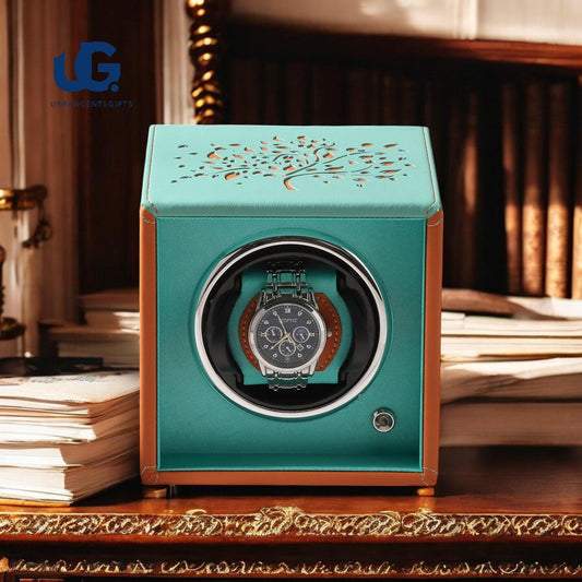 Automatic Watch Winder – Silent Mabuchi Motor | Compact Tech Watch Case with Charger Tiffany Blue Colour - My Store