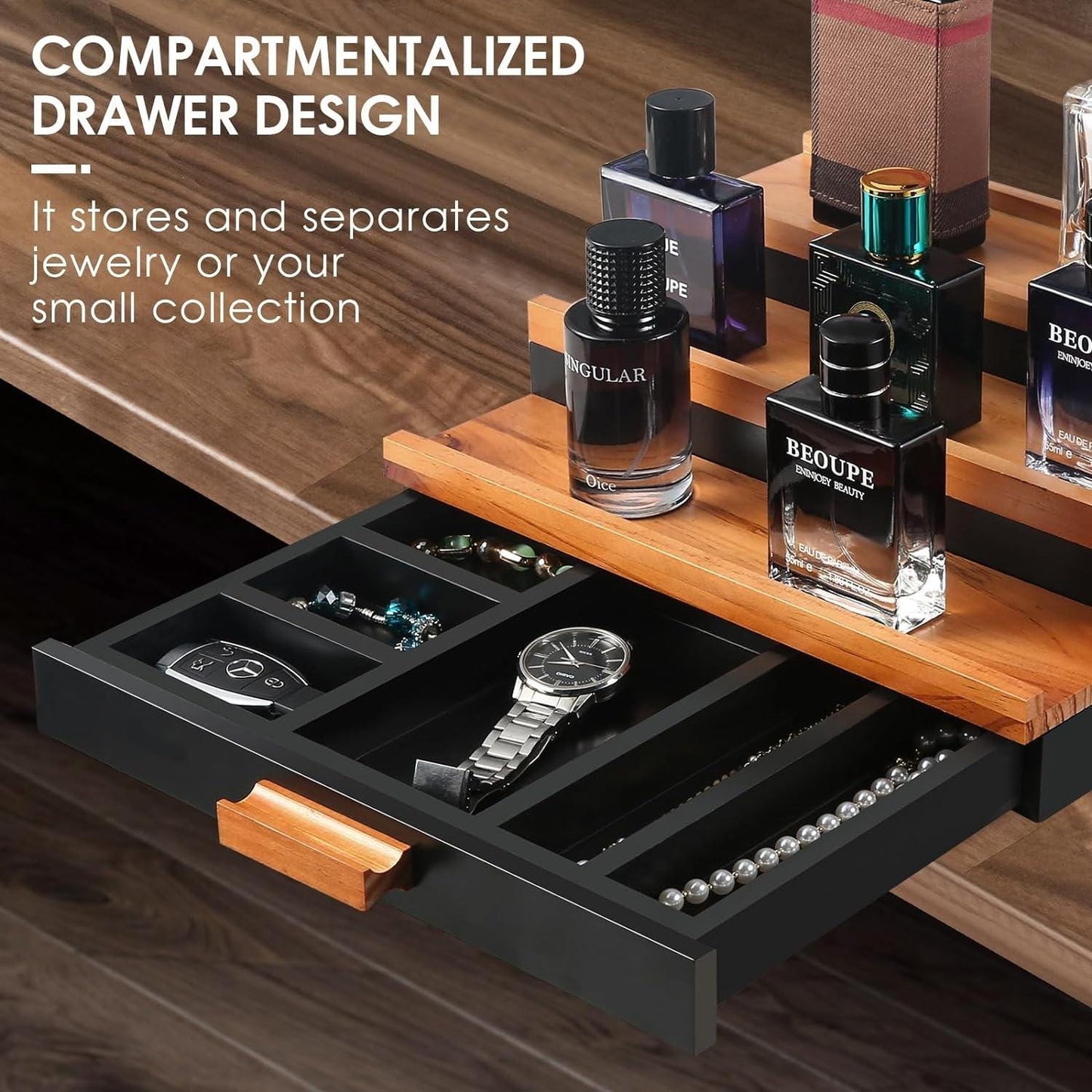 Wooden  Organizer Cologne 3-Tier Cologne Display, Men’s Jewelry Stand, Rustic Watch Holder,Dresser Organizer for Him,Gift for Men/women - My Store