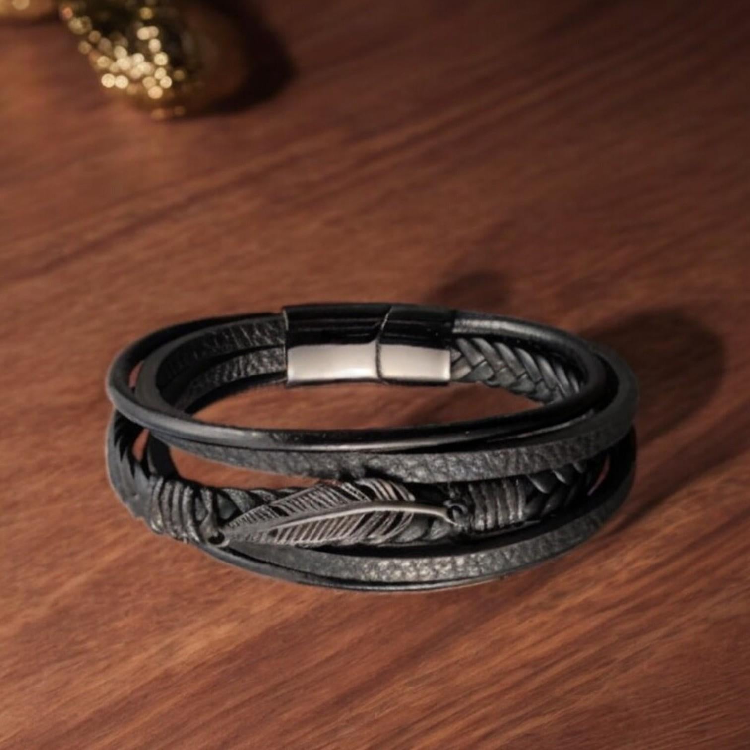 4-Piece Set Braided Leather Bracelets for Men: Vintage Life Tree, Rudder Charm & Wood Beads Ethnic Tribal Wristbands. - My Store