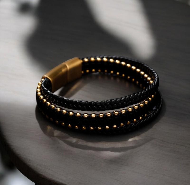 Fashion Multi-layer Leather Bracelets & Charm Bangle Handmade Stainless Steel Button Bracelet For Men Jewelry. - My Store