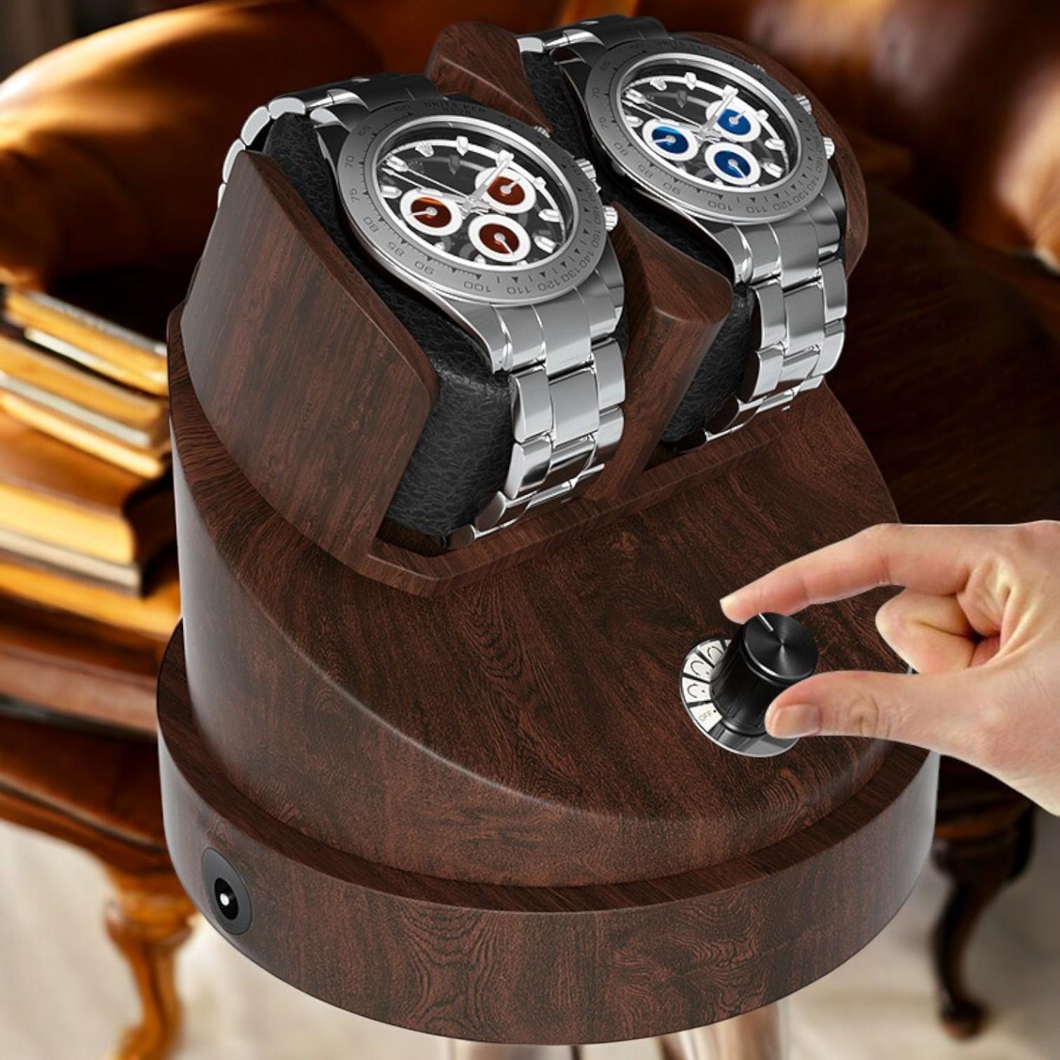 Elegant Wooden Watch Winder Box for 2 Automatic Watches – Luxury Display Case with Transparent Lid and Quiet Mabuchi Motor - My Store