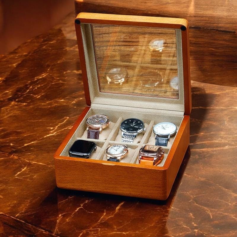 Perfect gift - Watch Box with Velvet Interior – Elegant Watch Storage Case for 3 or 6 Watches, Eco-Friendly Wooden Jewelry Organizer Gift - My Store