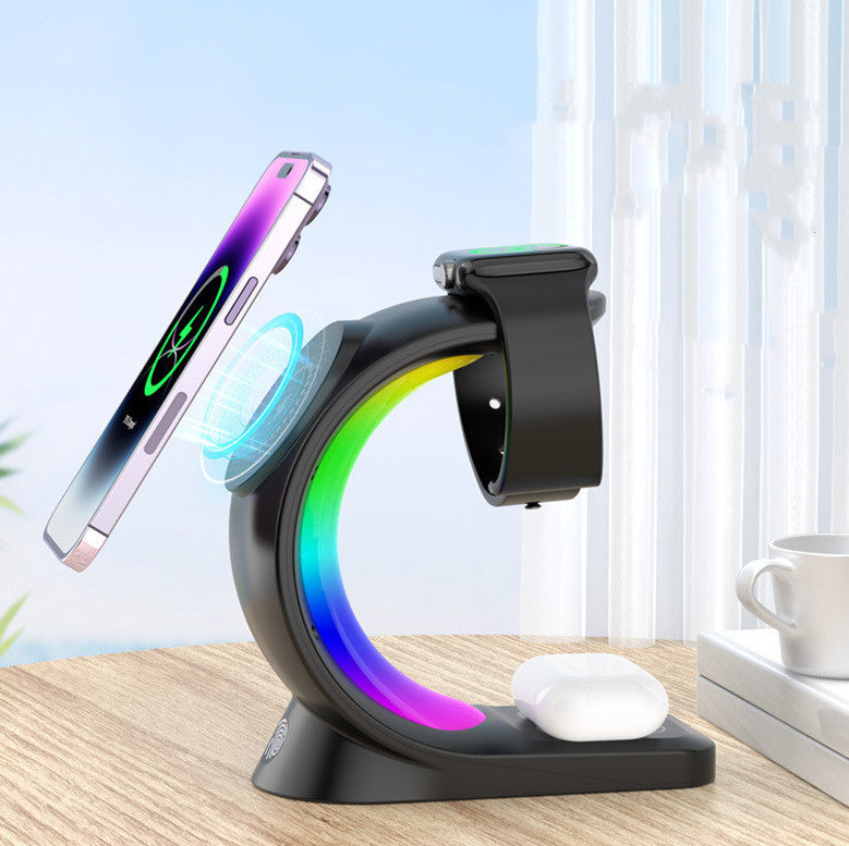 Fast Magnetic Wireless Charger – Sleek RGB Glow, Touch Contro l, Smart Safe Charging Pad (Black or White) - My Store