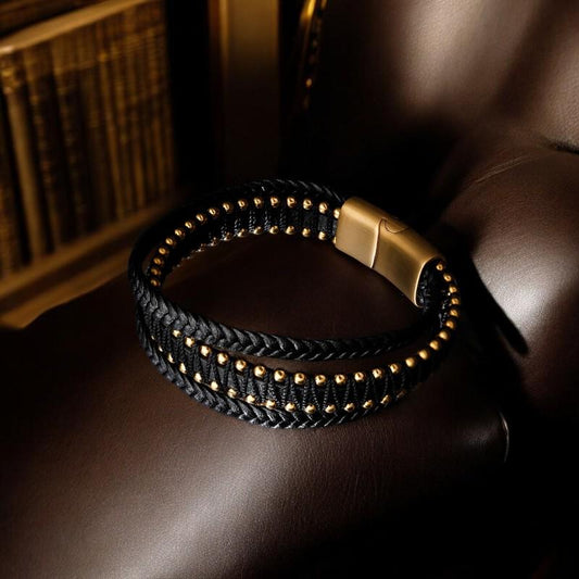 Fashion Multi-layer Leather Bracelets & Charm Bangle Handmade Stainless Steel Button Bracelet For Men Jewelry. - My Store