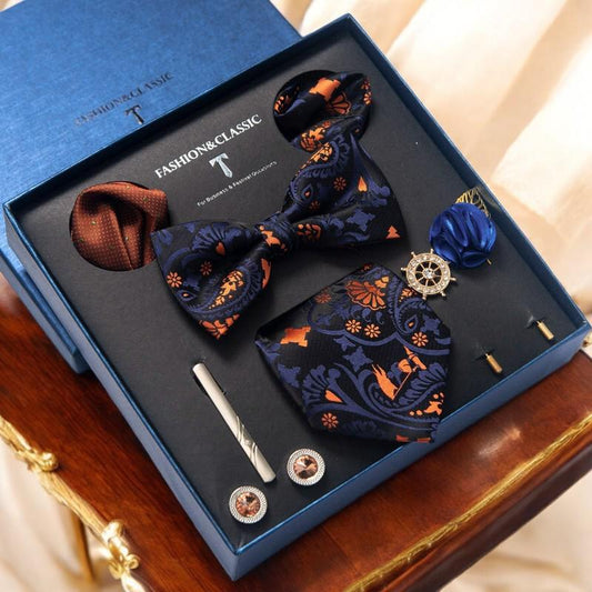 Elegant Silk Tie Set with Handkerchief, Pocket Square, Cufflinks, Bow Tie, and Necktie Clip – Premium Business Suit Gift Box" - My Store
