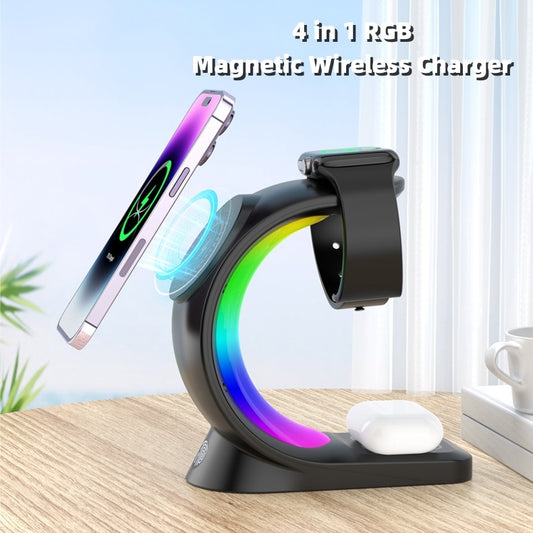Fast Magnetic Wireless Charger – Sleek RGB Glow, Touch Contro l, Smart Safe Charging Pad (Black or White) - My Store