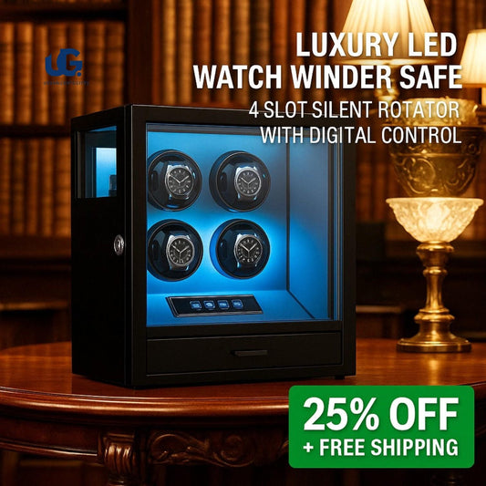 Fingerprint Watch Winder Box – Silent 3+4 Storage Gift in Blue Vegan Leather | For Collectors. - My Store