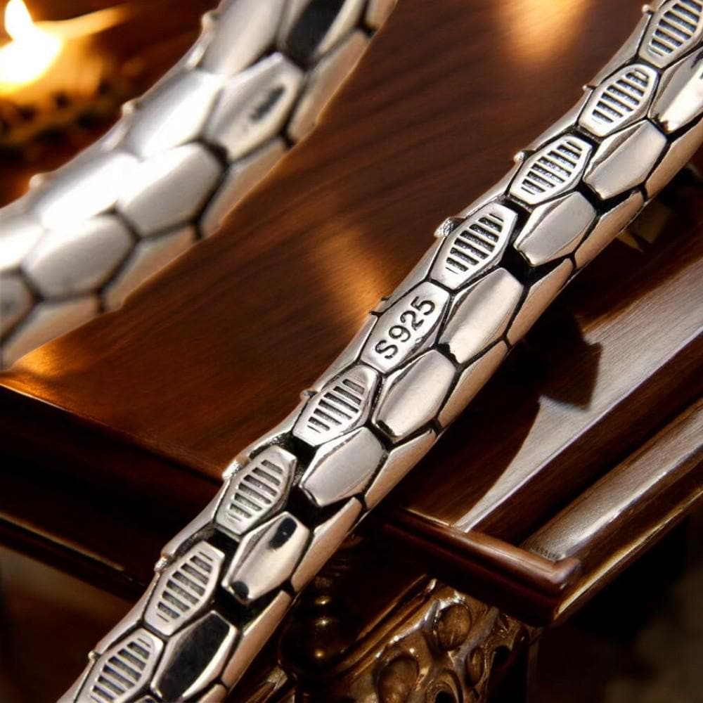 Snake Pattern Bracelet for Men & Women – 8mm Bamboo Chain Design, Smooth Surface Fashion Jewelry - My Store