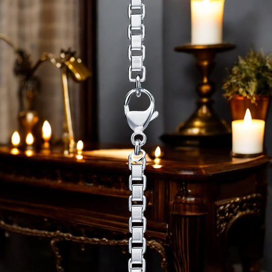 Runda Men's Stainless Steel Venetian Box Chain Bracelet 4mm - Nickel-Free Luxury Fashion Jewelry for Men & Women. - My Store