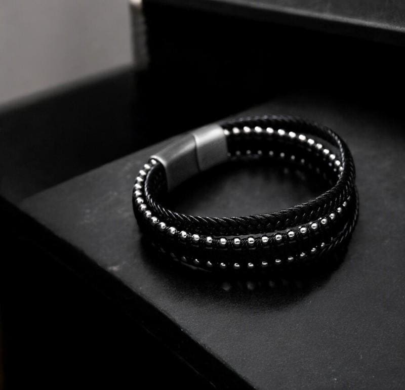 Fashion Multi-layer Leather Bracelets & Charm Bangle Handmade Stainless Steel Button Bracelet For Men Jewelry. - My Store