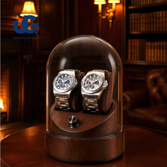 Elegant Wooden Watch Winder Box for 2 Automatic Watches – Luxury Display Case with Transparent Lid and Quiet Mabuchi Motor - My Store