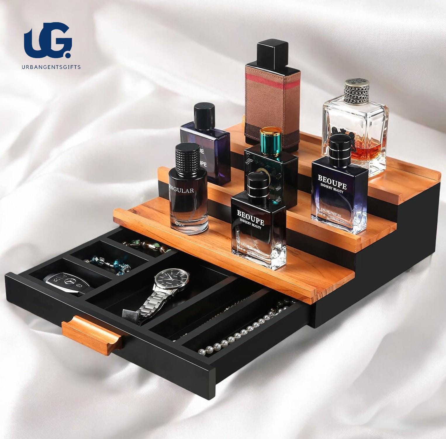 Wooden  Organizer Cologne 3-Tier Cologne Display, Men’s Jewelry Stand, Rustic Watch Holder,Dresser Organizer for Him,Gift for Men/women - My Store