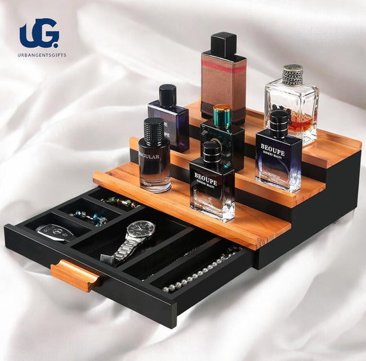 Wooden  Organizer Cologne 3-Tier Cologne Display, Men’s Jewelry Stand, Rustic Watch Holder,Dresser Organizer for Him,Gift for Men/women - My Store