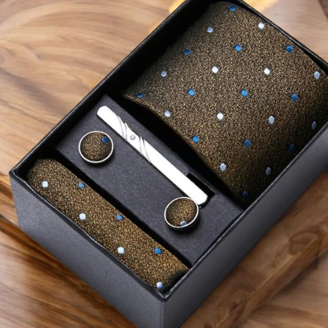 Men's Tie  Pocket Square Set  Elegant Necktie, Handkerchief, and Cufflinks in Gift Box for Weddings, Holidays, & Office Style - My Store