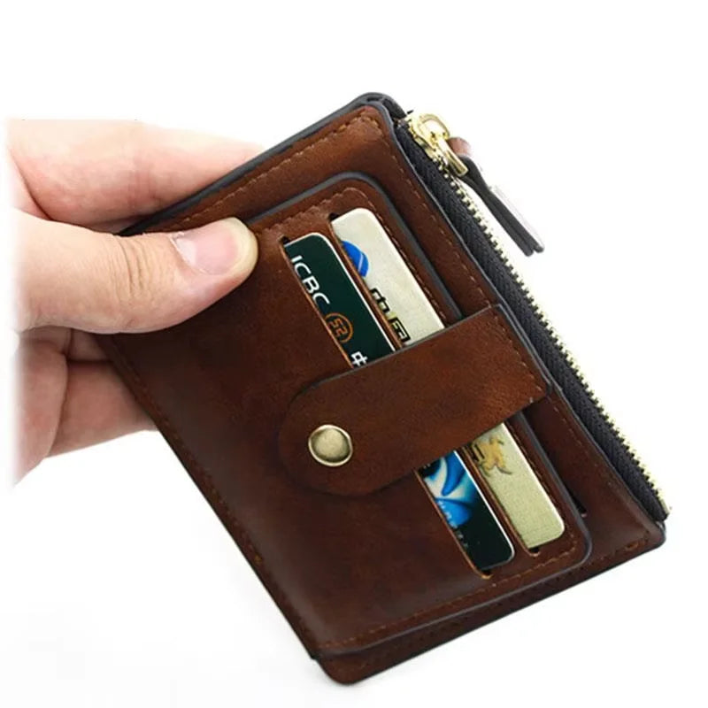 Slim Leather Wallet with Coin Pocket Brand Designer Brown Business Purse - My Store