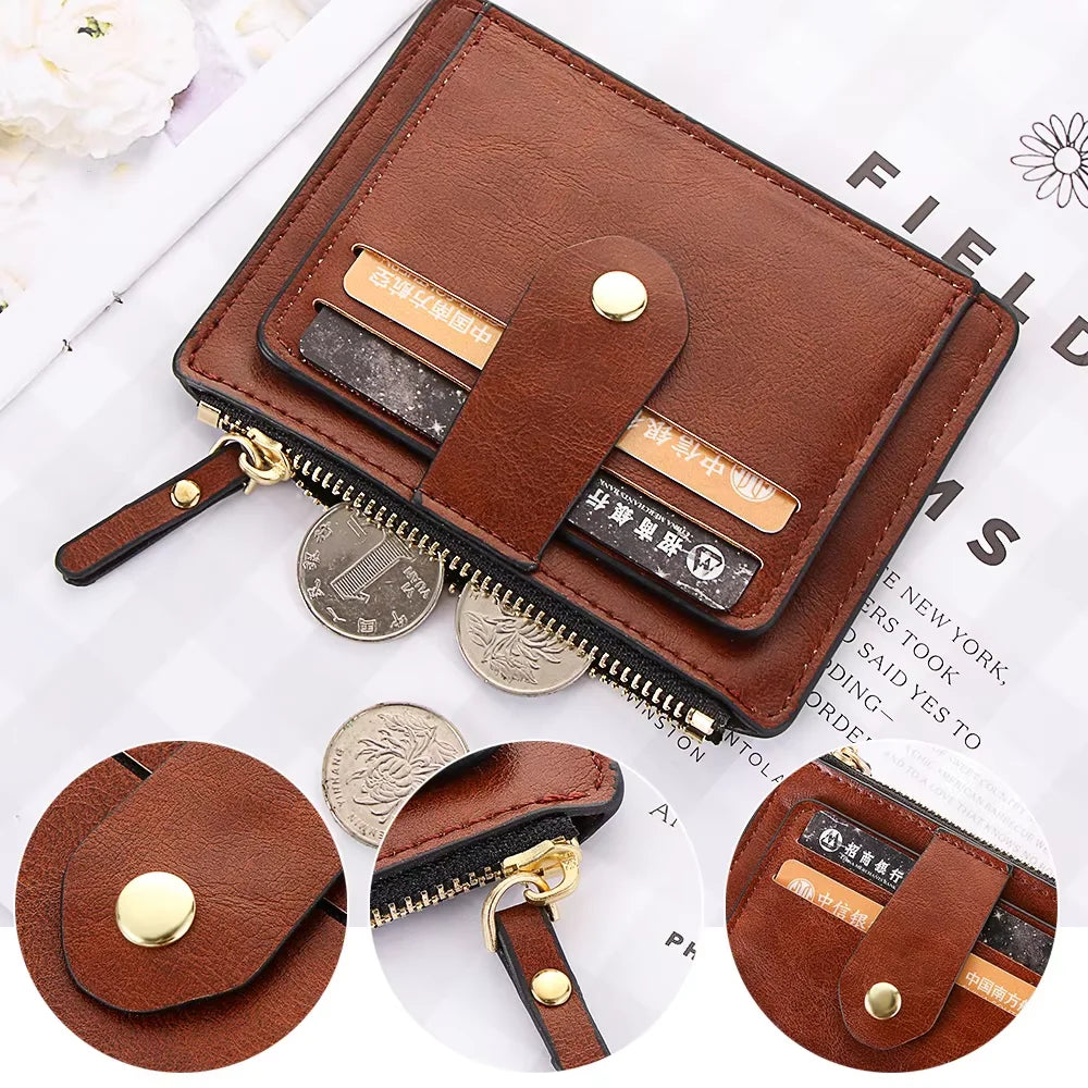 Slim Leather Wallet with Coin Pocket Brand Designer Brown Business Purse - My Store