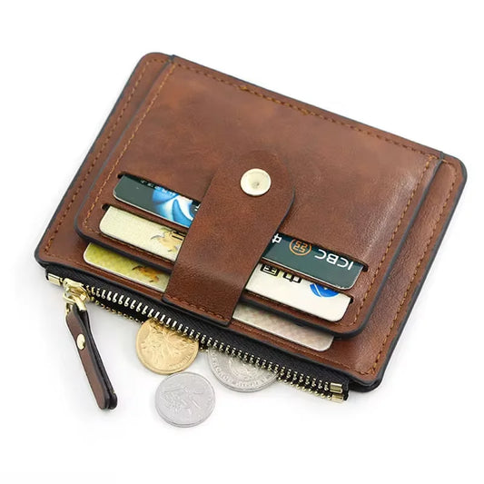Slim Leather Wallet with Coin Pocket Brand Designer Brown Business Purse - My Store